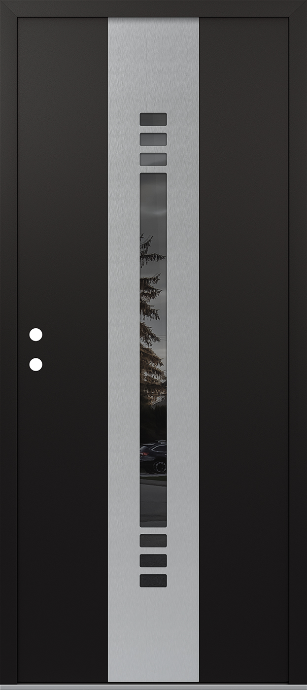 Modern Steel Front Door DIAMOND A5 36" X 80" BLACK/BLACK MIRRORED GLASS PANEL STAINLESS STEEL RHI