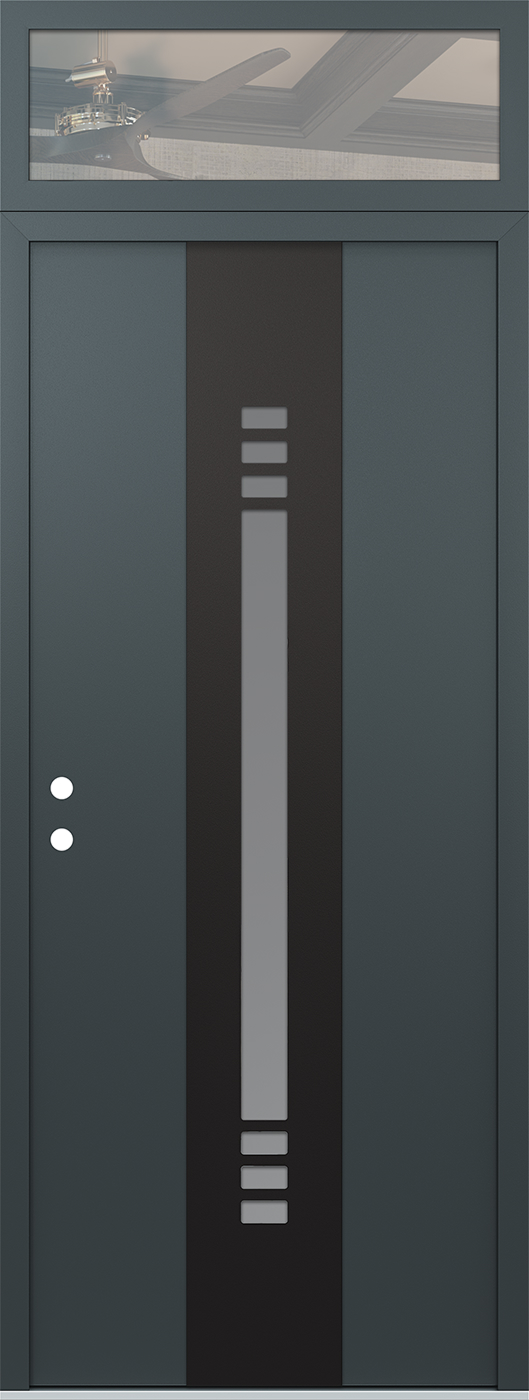 Modern Steel Front Door DIAMOND A5 36" X 96" ANTHRACITE/ANTHRACITE FROSTED GLASS PANEL BLACK RHI WITH TRANSOM CLEAR GLASS