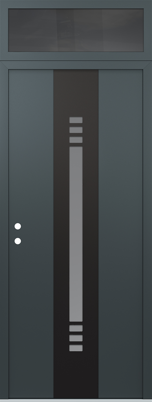 Modern Steel Front Door DIAMOND A5 36" X 96" ANTHRACITE/ANTHRACITE FROSTED GLASS PANEL BLACK RHI WITH TRANSOM MIRRORED GLASS