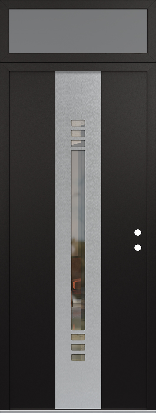Modern Steel Front Door DIAMOND A5 36" X 96" BLACK/BLACK CLEAR GLASS PANEL STAINLESS STEEL LHI WITH TRANSOM FROSTED GLASS