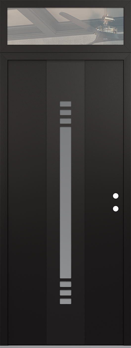 Modern Steel Front Door DIAMOND A5 36" X 96" BLACK/WHITE FROSTED GLASS PANEL BLACK LHI WITH TRANSOM CLEAR GLASS