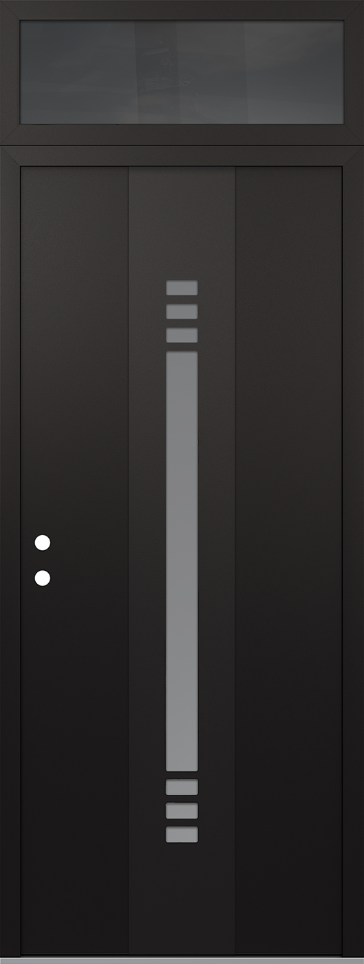 Modern Steel Front Door DIAMOND A5 36" X 96" BLACK/WHITE FROSTED GLASS PANEL BLACK RHI WITH TRANSOM MIRRORED GLASS