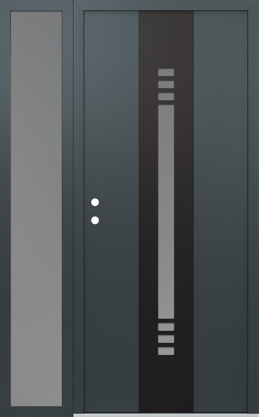 Modern Steel Front Door DIAMOND A5 48" X 80" ANTHRACITE/ANTHRACITE FROSTED GLASS PANEL BLACK RHI WITH SIDELITE FROSTED GLASS