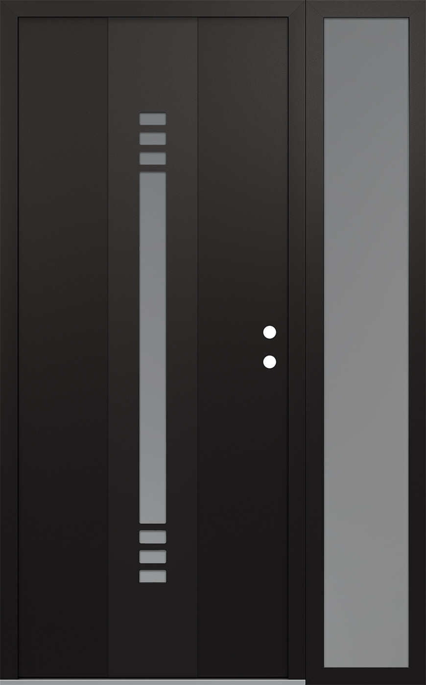 Modern Steel Front Door DIAMOND A5 48" X 80" BLACK/WHITE FROSTED GLASS PANEL BLACK LHI WITH SIDELITE FROSTED GLASS