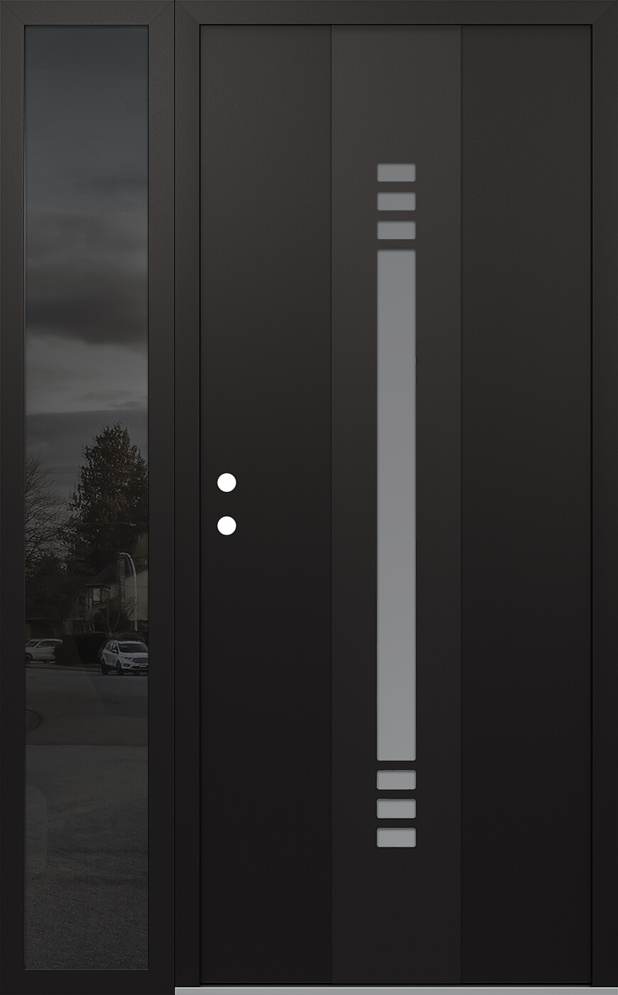 Modern Steel Front Door DIAMOND A5 50" X 80" BLACK/WHITE FROSTED GLASS PANEL BLACK RHI WITH SIDELITE MIRRORED GLASS
