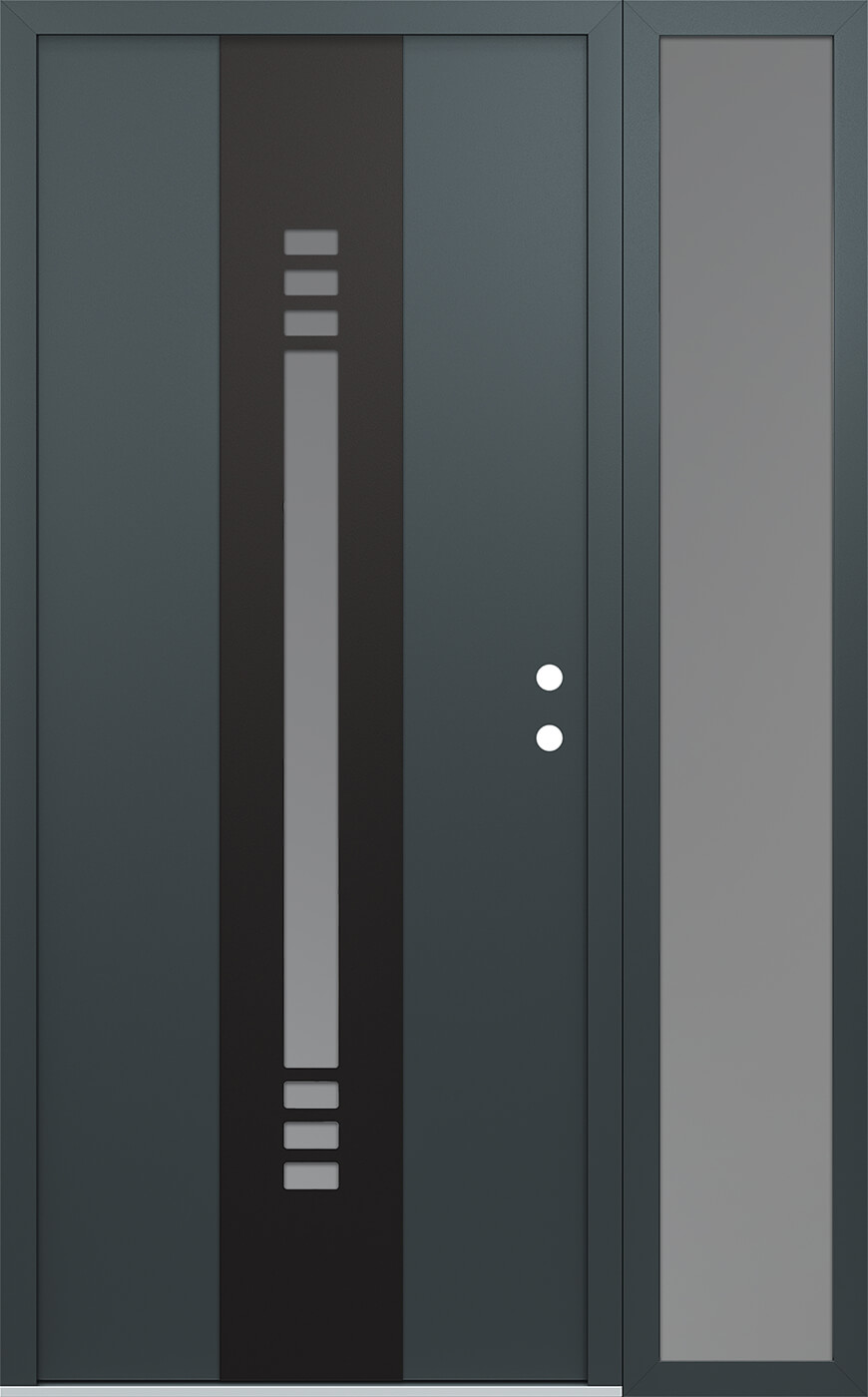 Modern Steel Front Door DIAMOND A5 52" X 80" ANTHRACITE/ANTHRACITE FROSTED GLASS PANEL BLACK LHI WITH SIDELITE FROSTED GLASS