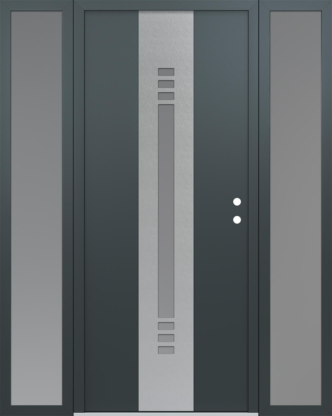 Modern Steel Front Door DIAMOND A5 60" X 80" ANTHRACITE/ANTHRACITE FROSTED GLASS PANEL STAINLESS STEEL LHI WITH 2 SIDELITES FROSTED GLASS