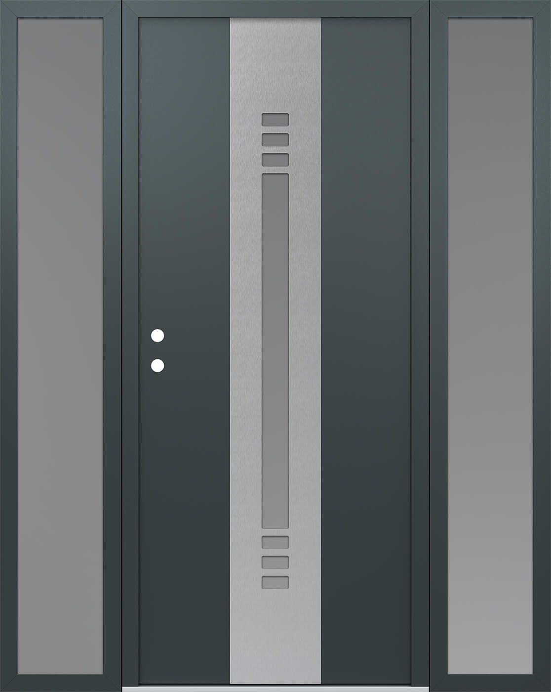 Modern Steel Front Door DIAMOND A5 64" X 80" ANTHRACITE/ANTHRACITE FROSTED GLASS PANEL STAINLESS STEEL RHI WITH 2 SIDELITES FROSTED GLASS