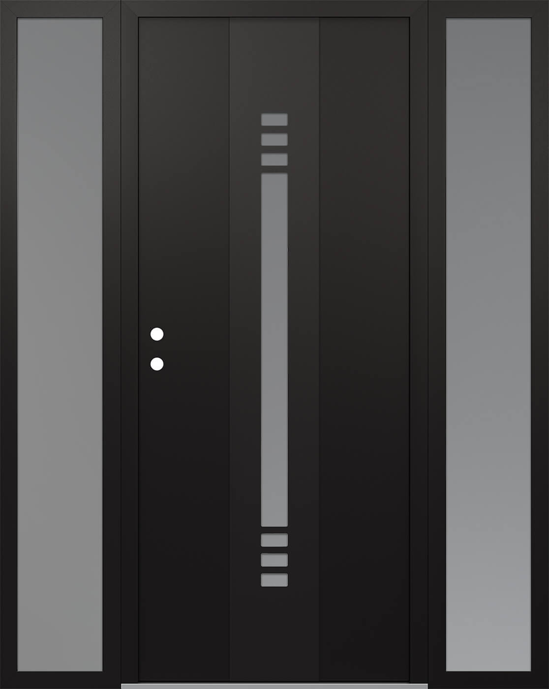Modern Steel Front Door DIAMOND A5 68" X 80" BLACK/WHITE FROSTED GLASS PANEL BLACK RHI WITH 2 SIDELITES FROSTED GLASS