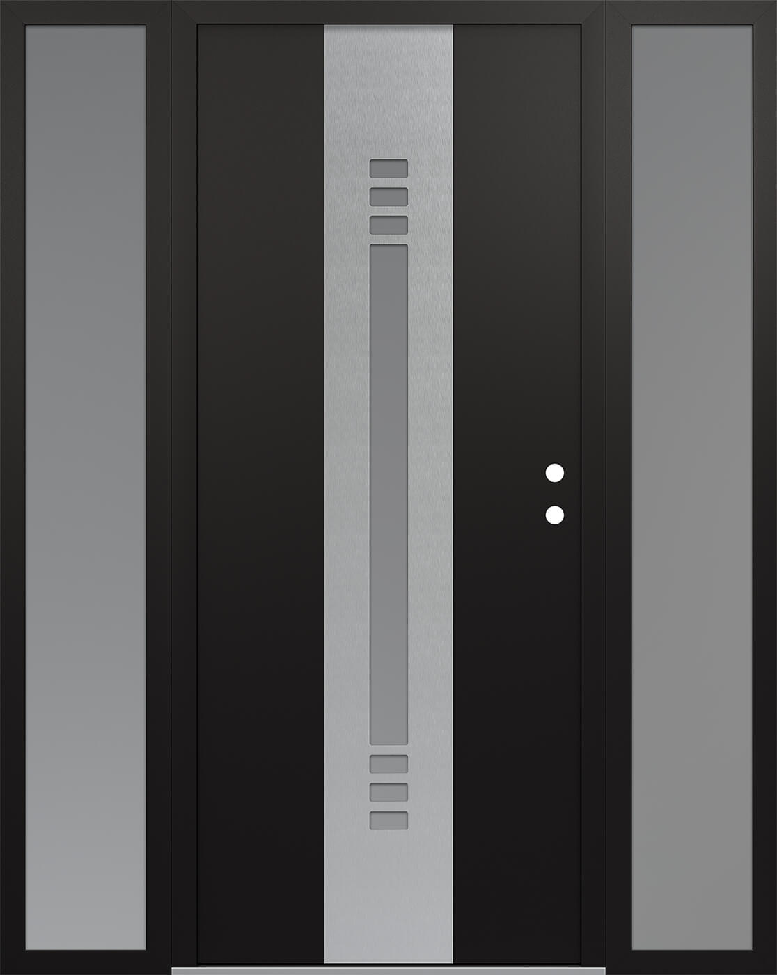 Modern Steel Front Door DIAMOND A5 68" X 80" BLACK/WHITE FROSTED GLASS PANEL STAINLESS STEEL LHI WITH 2 SIDELITES FROSTED GLASS