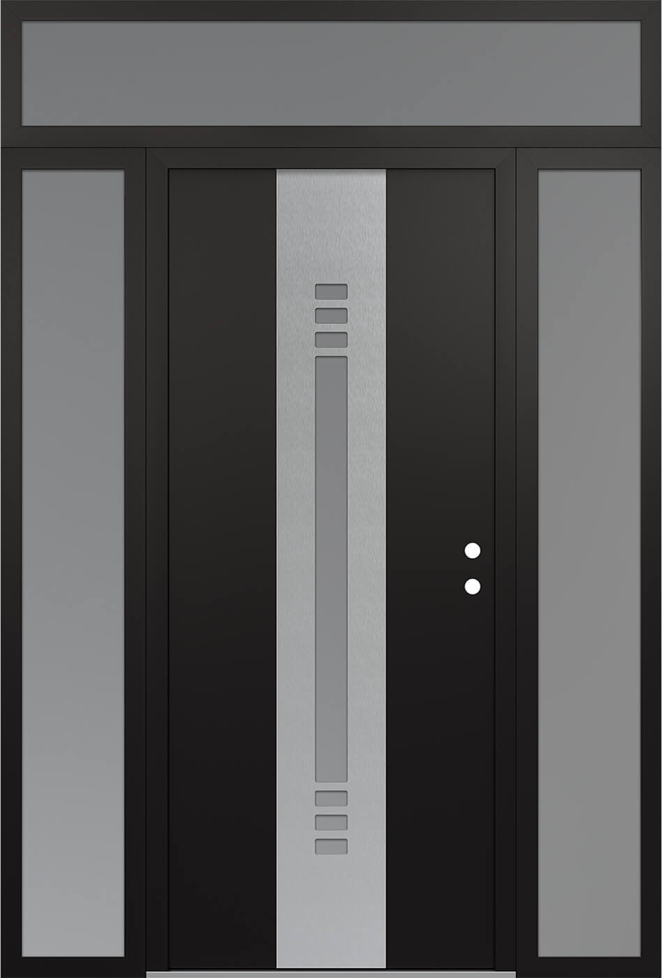 Modern Steel Front Door DIAMOND A5 68" X 96" BLACK/WHITE FROSTED GLASS PANEL STAINLESS STEEL LHI WITH 2 SIDELITES AND TRANSOM FROSTED GLASS