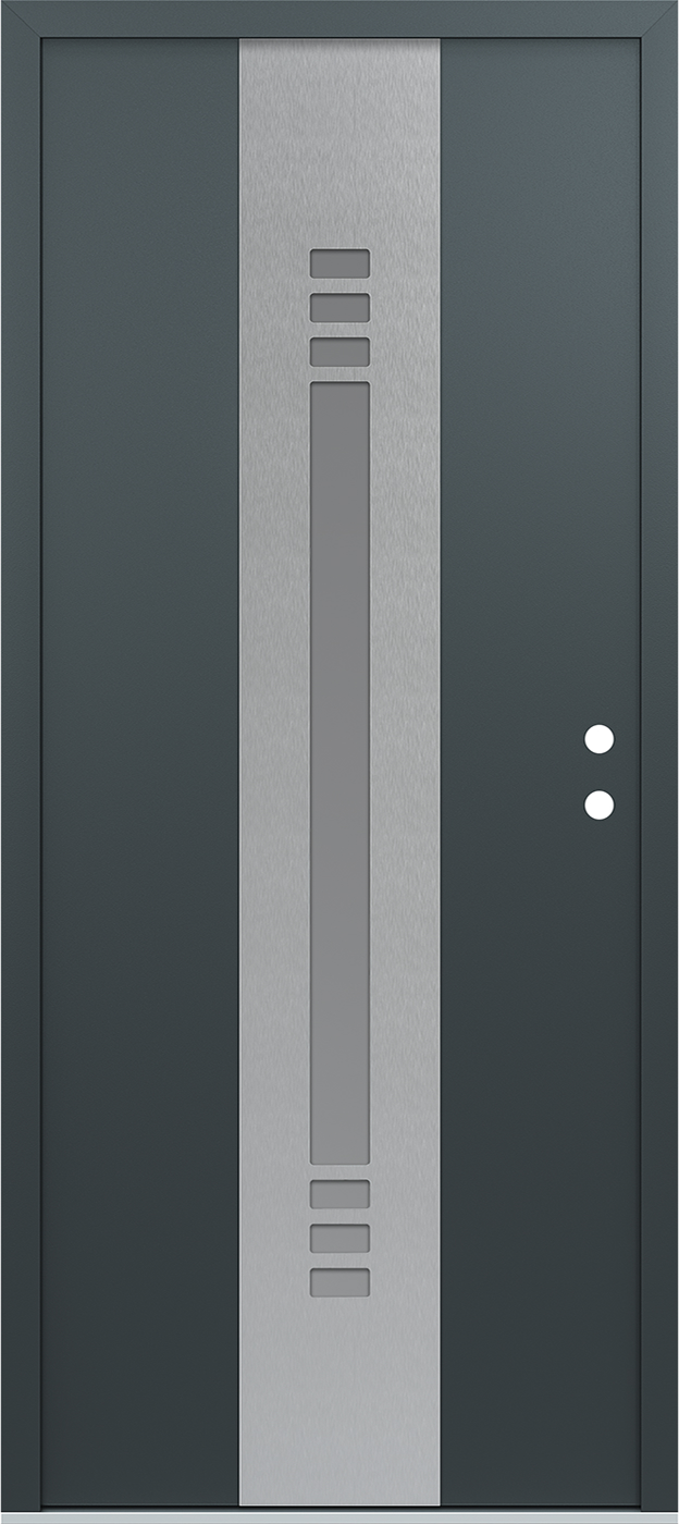 Modern Steel Front Door DIAMOND A5 36" X 80" ANTHRACITE/ANTHRACITE FROSTED GLASS PANEL STAINLESS STEEL RHI