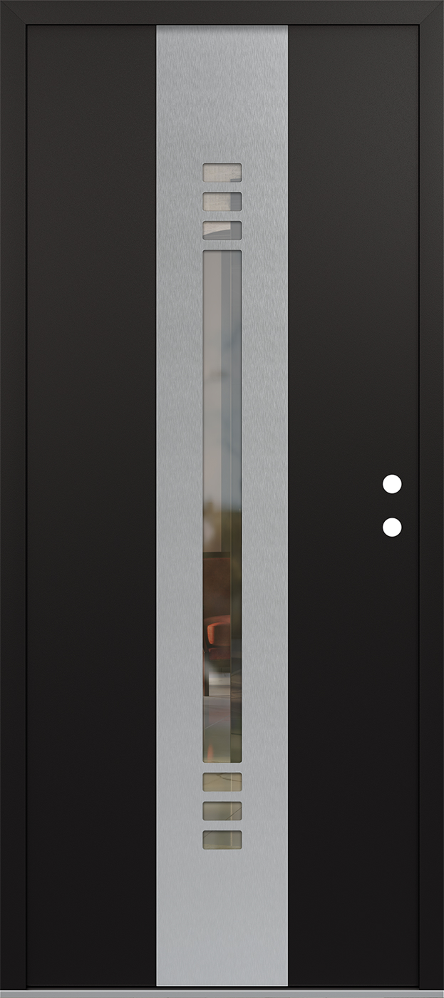 Modern Steel Front Door DIAMOND A5 36" X 80" BLACK/BLACK CLEAR GLASS PANEL STAINLESS STEEL LHI
