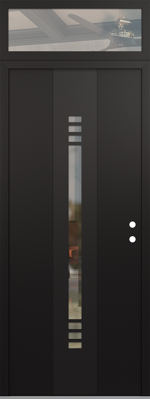Modern Steel Front Door DIAMOND A5 36" X 96" BLACK/BLACK CLEAR GLASS PANEL BLACK LHI WITH TRANSOM CLEAR GLASS