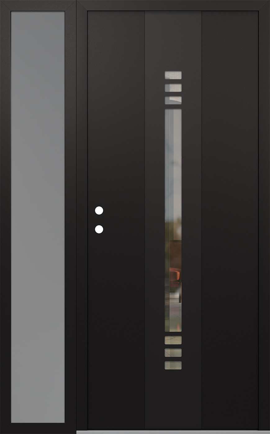 Modern Steel Front Door DIAMOND A5 48" X 80" BLACK/BLACK CLEAR GLASS PANEL BLACK RHI WITH SIDELITE FROSTED GLASS