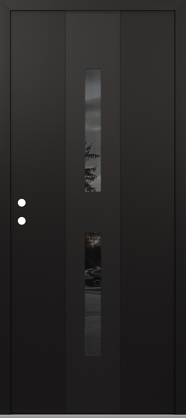 Modern Steel Front Door DIAMOND A6 36" X 80" BLACK/BLACK MIRRORED GLASS PANEL BLACK RHI