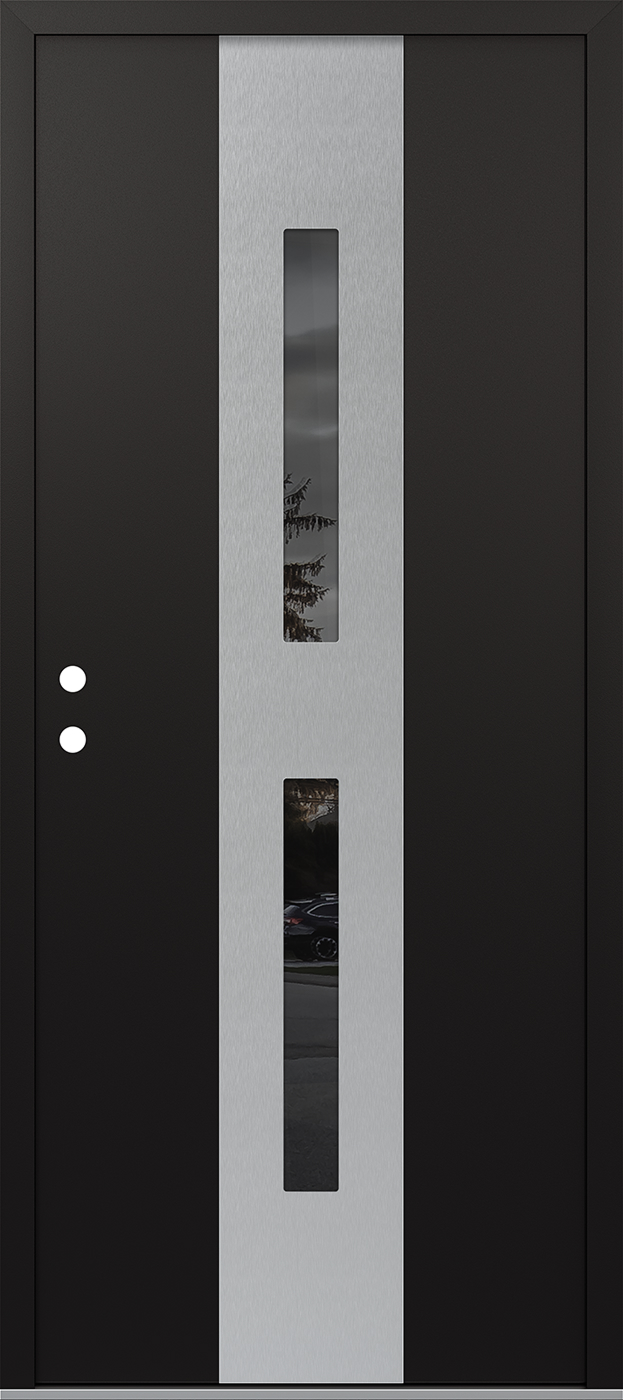 Modern Steel Front Door DIAMOND A6 36" X 80" BLACK/BLACK MIRRORED GLASS PANEL STAINLESS STEEL RHI