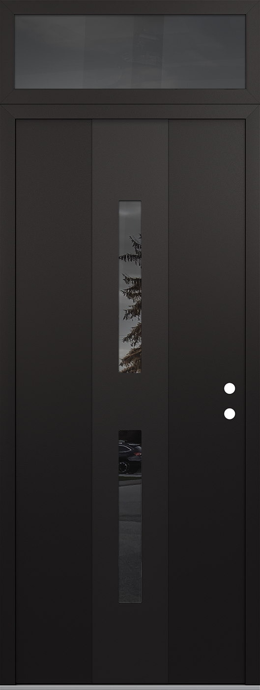 Modern Steel Front Door DIAMOND A6 36" X 96" BLACK/BLACK MIRRORED GLASS PANEL BLACK LHI WITH TRANSOM MIRRORED GLASS