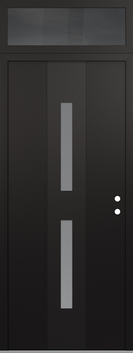 Modern Steel Front Door DIAMOND A6 36" X 96" BLACK/WHITE FROSTED GLASS PANEL BLACK LHI WITH TRANSOM MIRRORED GLASS