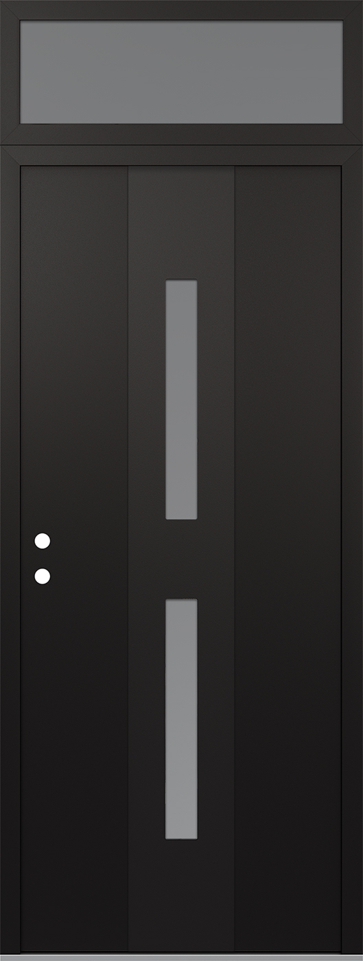 Modern Steel Front Door DIAMOND A6 36" X 96" BLACK/WHITE FROSTED GLASS PANEL BLACK RHI WITH TRANSOM FROSTED GLASS