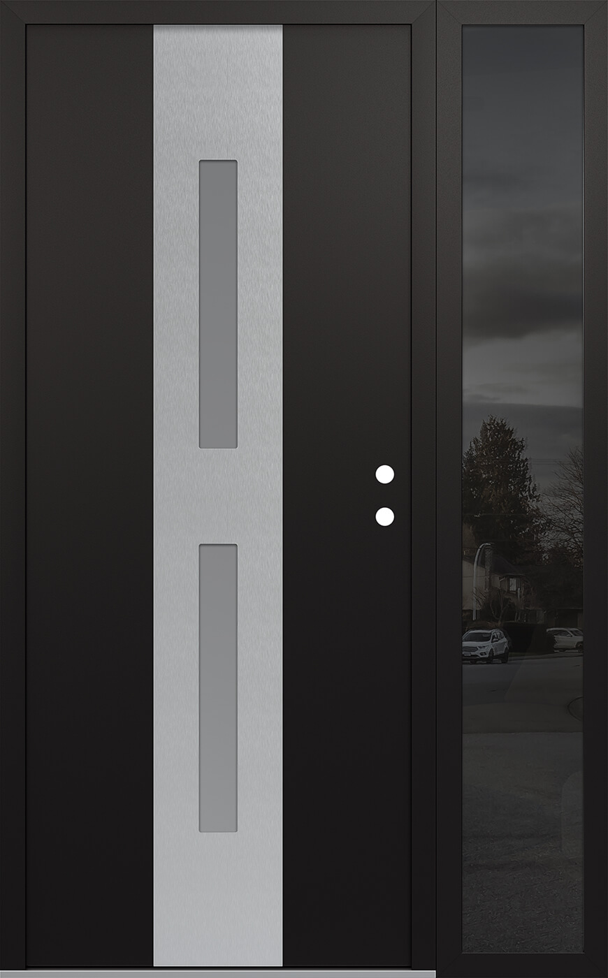 Modern Steel Front Door DIAMOND A6 48" X 80" BLACK/WHITE FROSTED GLASS PANEL STAINLESS STEEL LHI WITH SIDELITE MIRRORED GLASS