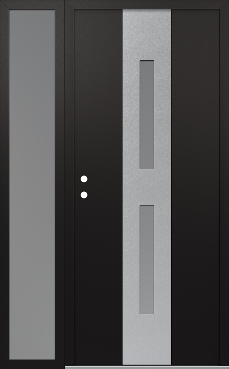 Modern Steel Front Door DIAMOND A6 50" X 80" BLACK/WHITE FROSTED GLASS PANEL STAINLESS STEEL RHI WITH SIDELITE FROSTED GLASS