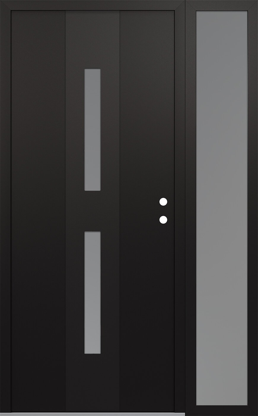 Modern Steel Front Door DIAMOND A6 52" X 80" BLACK/WHITE FROSTED GLASS PANEL BLACK LHI WITH SIDELITE FROSTED GLASS