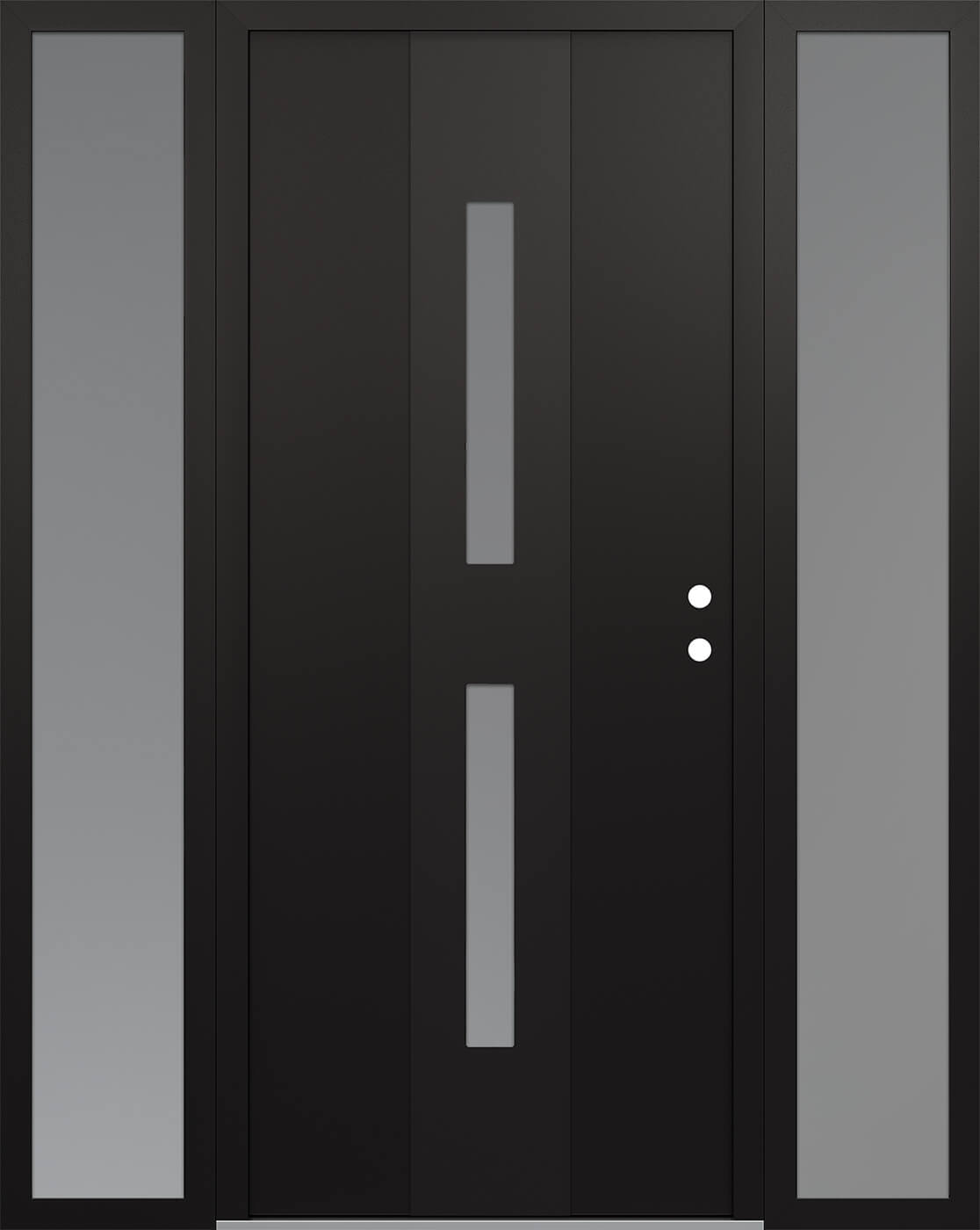 Modern Steel Front Door DIAMOND A6 60" X 80" BLACK/WHITE FROSTED GLASS PANEL BLACK LHI WITH 2 SIDELITES FROSTED GLASS