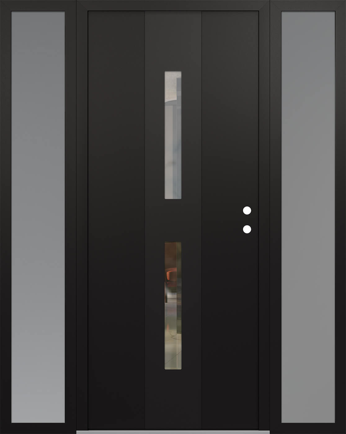 Modern Steel Front Door DIAMOND A6 64" X 80" BLACK/BLACK CLEAR GLASS PANEL BLACK LHI WITH 2 SIDELITES FROSTED GLASS