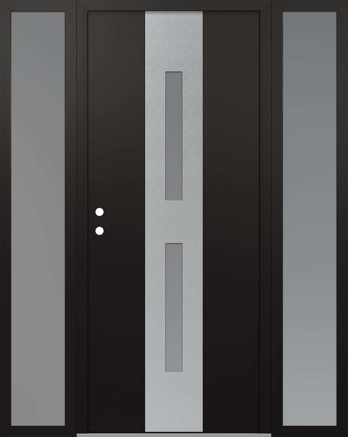 Modern Steel Front Door DIAMOND A6 68" X 80" BLACK/WHITE FROSTED GLASS PANEL STAINLESS STEEL RHI WITH 2 SIDELITES FROSTED GLASS