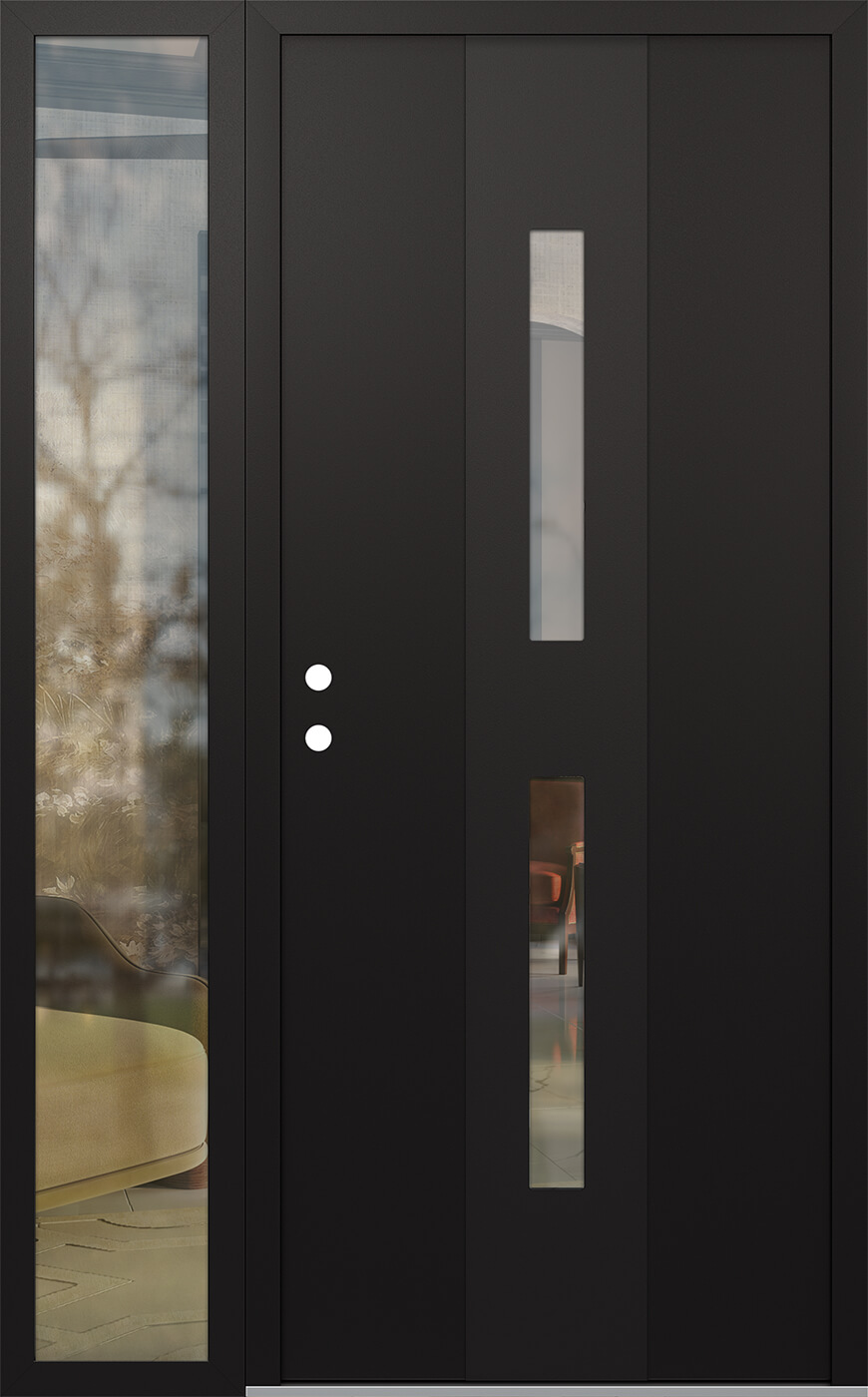 Modern Steel Front Door DIAMOND A6 50" X 80" BLACK/BLACK CLEAR GLASS PANEL BLACK RHI WITH SIDELITE CLEAR GLASS
