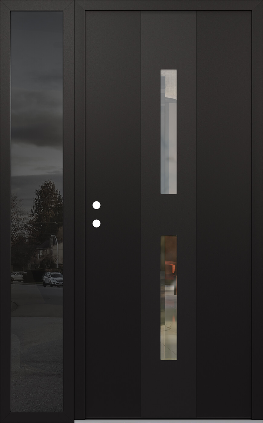 Modern Steel Front Door DIAMOND A6 50" X 80" BLACK/BLACK CLEAR GLASS PANEL BLACK RHI WITH SIDELITE MIRRORED GLASS