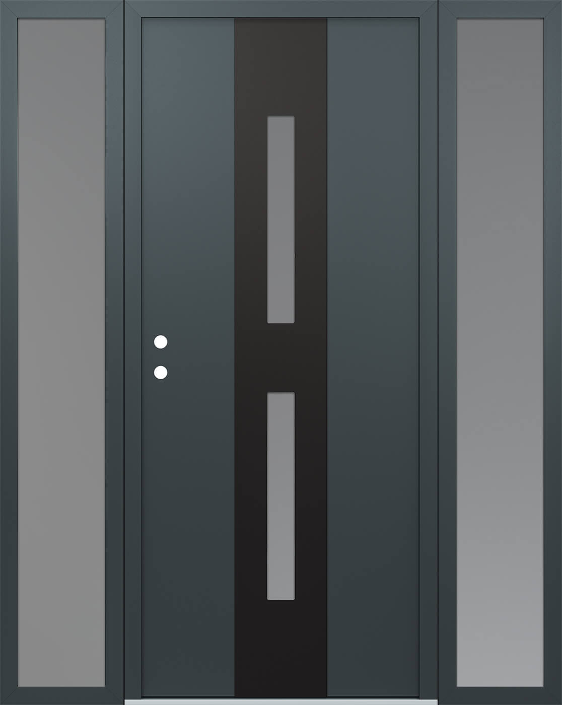 Modern Steel Front Door DIAMOND A6 64" X 80" ANTHRACITE/ANTHRACITE FROSTED GLASS PANEL BLACK RHI WITH 2 SIDELITES MIRRORED GLASS