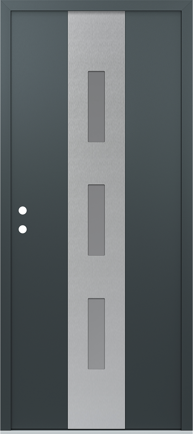 Modern Steel Front Door DIAMOND A7 36" X 80" ANTHRACITE/ANTHRACITE FROSTED GLASS PANEL STAINLESS STEEL RHI