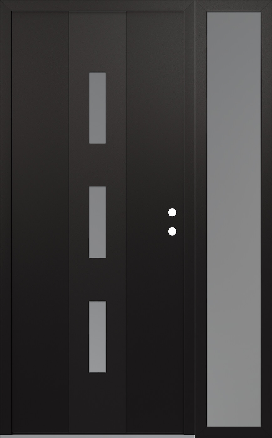 Modern Steel Front Door DIAMOND A7 48" X 80" BLACK/WHITE FROSTED GLASS PANEL BLACK LHI WITH SIDELITE FROSTED GLASS