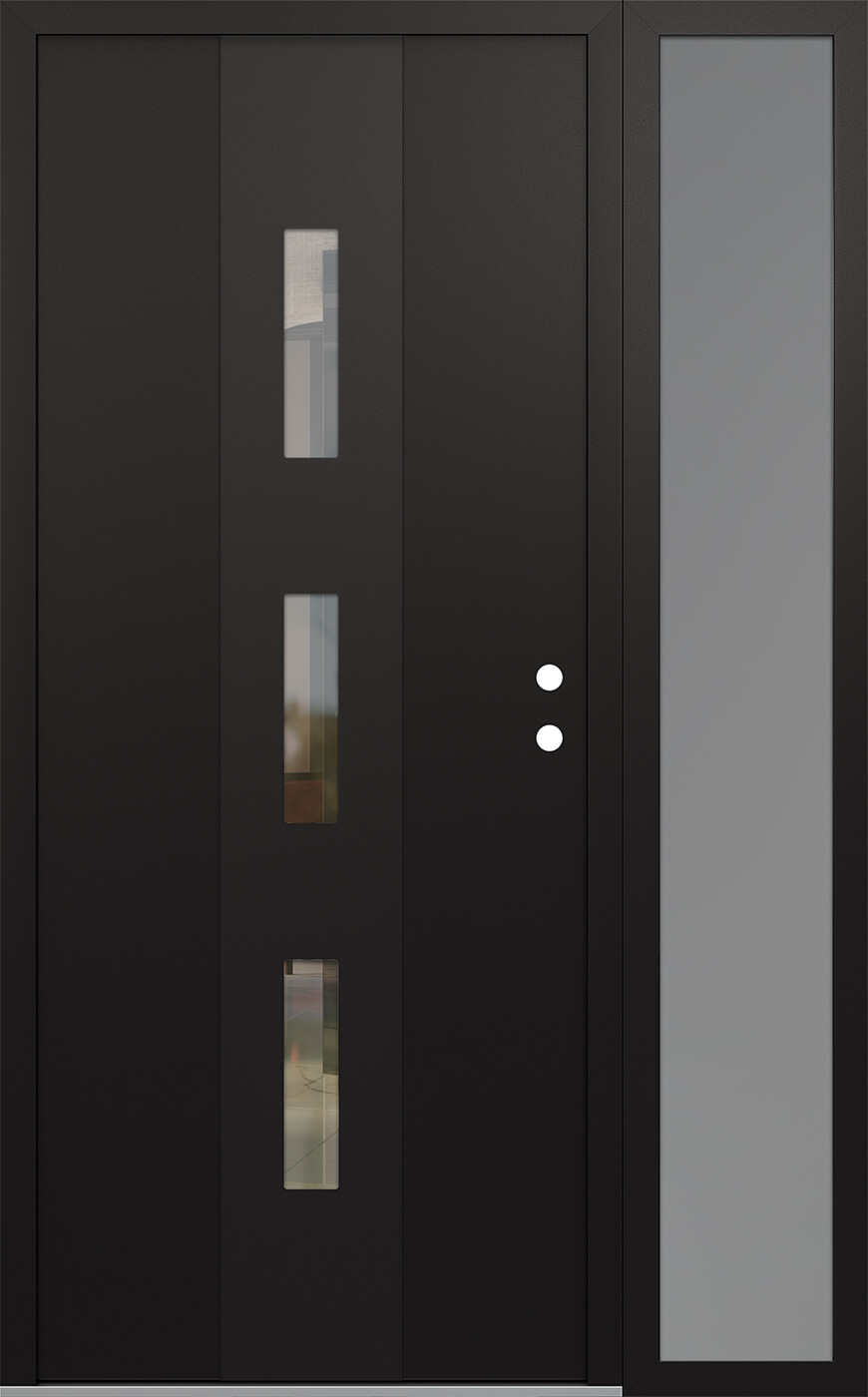 Modern Steel Front Door DIAMOND A7 50" X 80" BLACK/BLACK CLEAR GLASS PANEL BLACK LHI WITH SIDELITE FROSTED GLASS