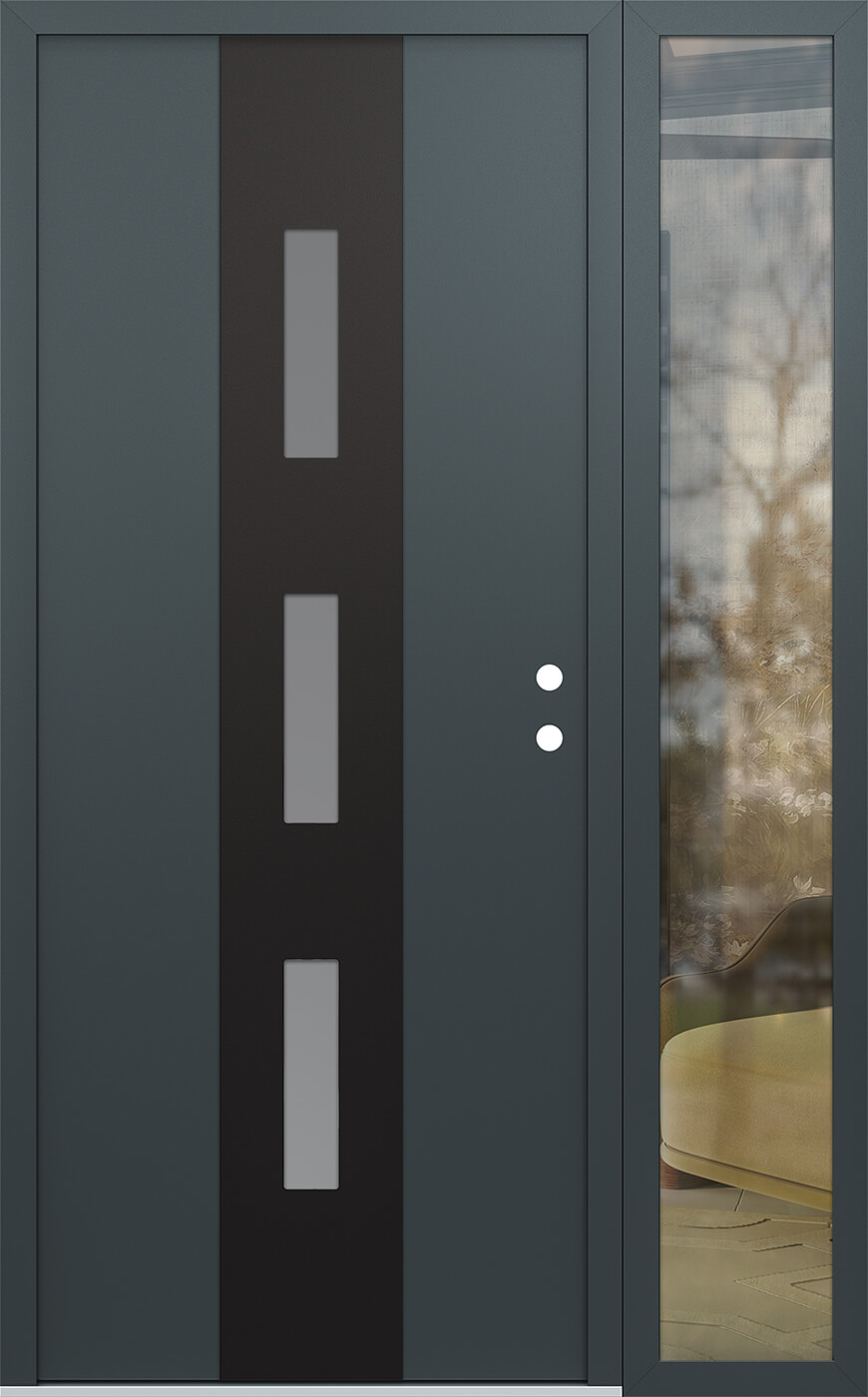 Modern Steel Front Door DIAMOND A7 52" X 80" ANTHRACITE/ANTHRACITE FROSTED GLASS PANEL BLACK LHI WITH SIDELITE CLEAR GLASS