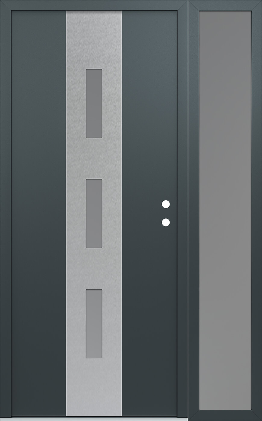 Modern Steel Front Door DIAMOND A7 52" X 80" ANTHRACITE/ANTHRACITE FROSTED GLASS PANEL STAINLESS STEEL LHI WITH SIDELITE FROSTED GLASS