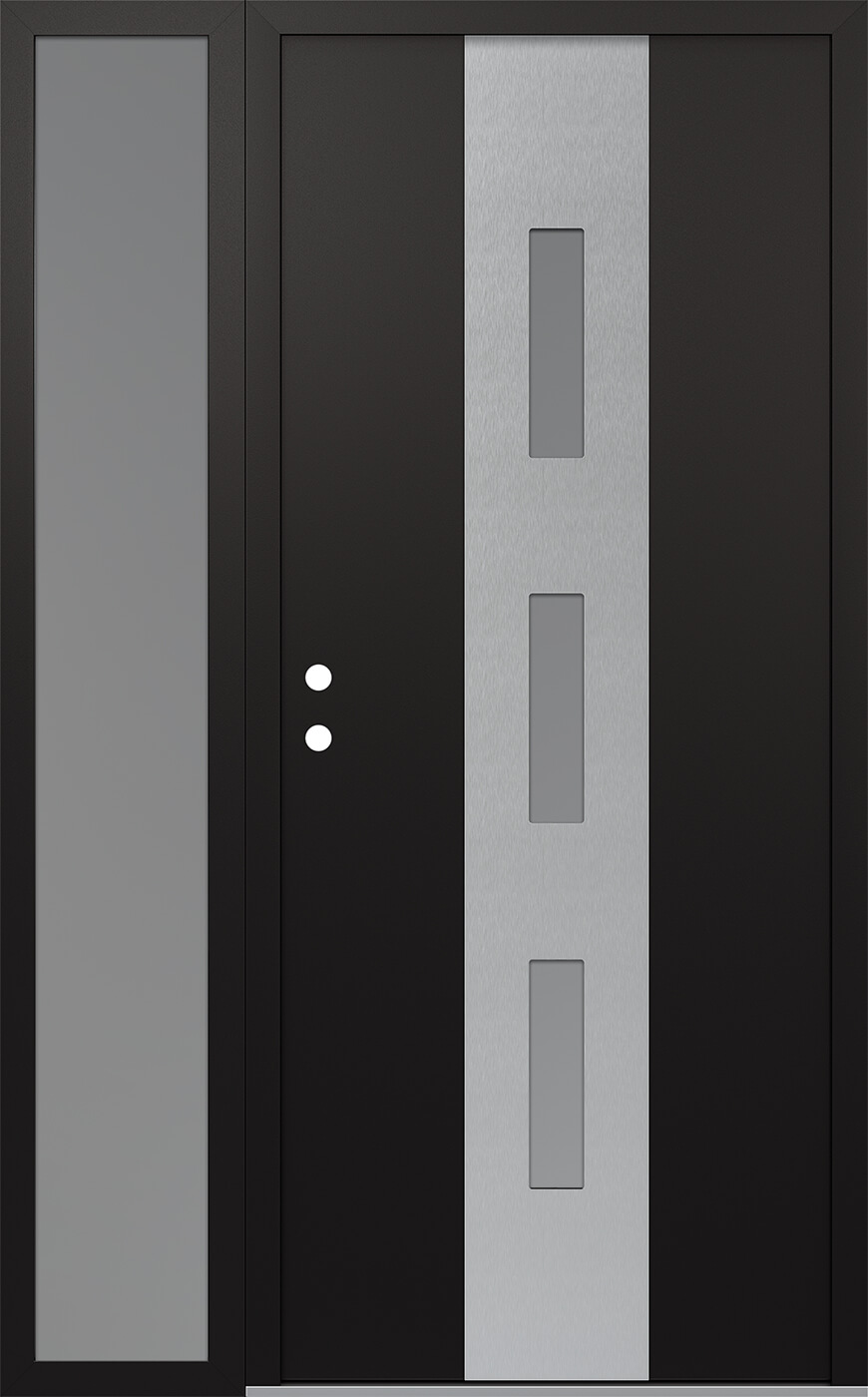 Modern Steel Front Door DIAMOND A7 52" X 80" BLACK/WHITE FROSTED GLASS PANEL STAINLESS STEEL RHI WITH SIDELITE FROSTED GLASS