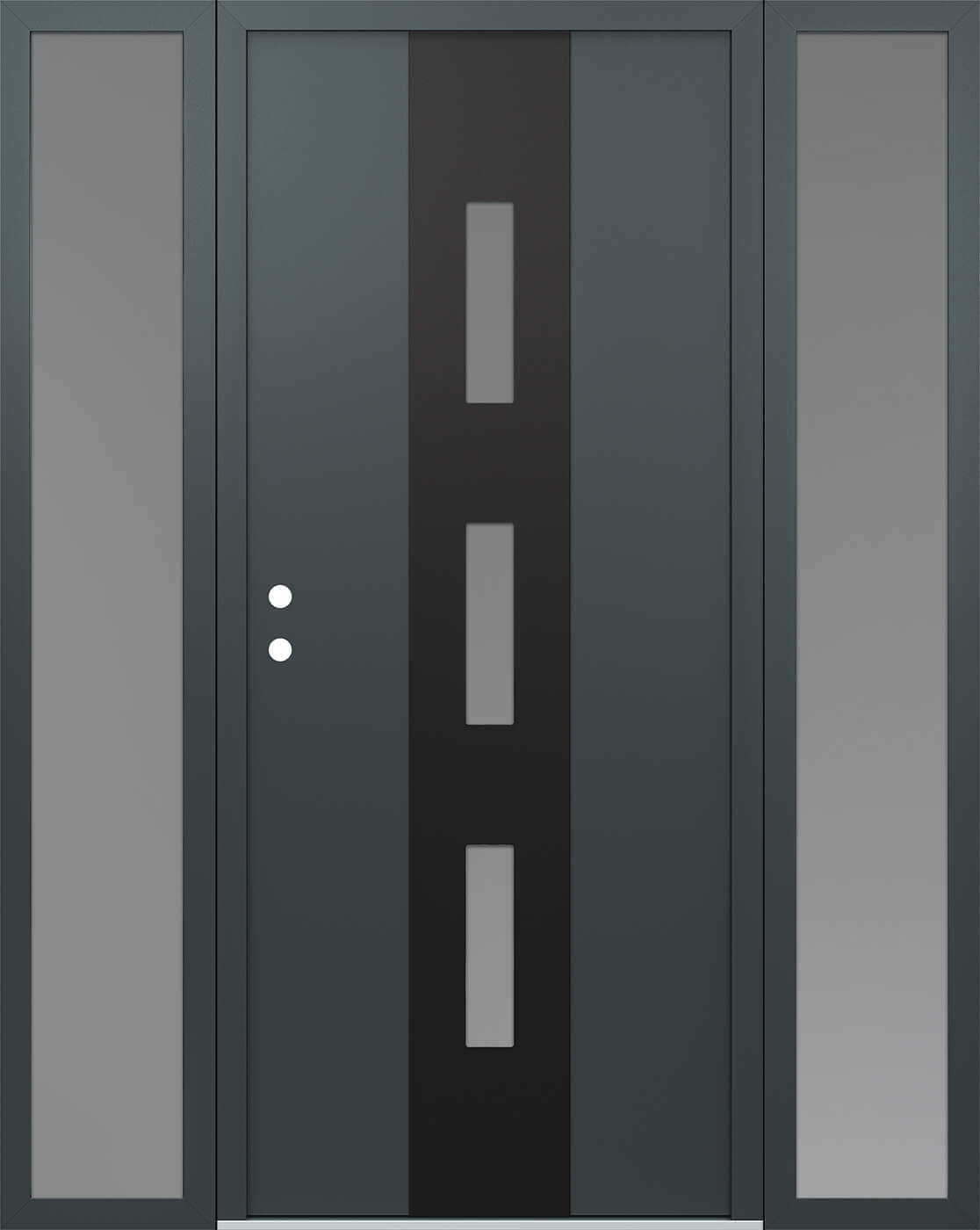 Modern Steel Front Door DIAMOND A7 60" X 80" ANTHRACITE/ANTHRACITE FROSTED GLASS PANEL BLACK RHI WITH 2 SIDELITES FROSTED GLASS