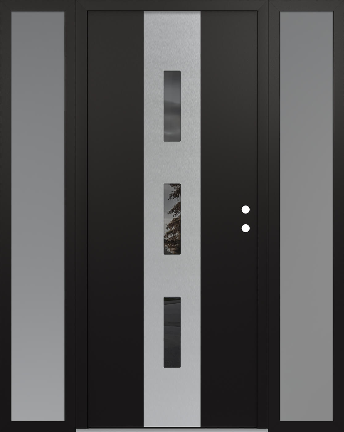 Modern Steel Front Door DIAMOND A7 60" X 80" BLACK/BLACK MIRRORED GLASS PANEL STAINLESS STEEL LHI WITH 2 SIDELITES FROSTED GLASS