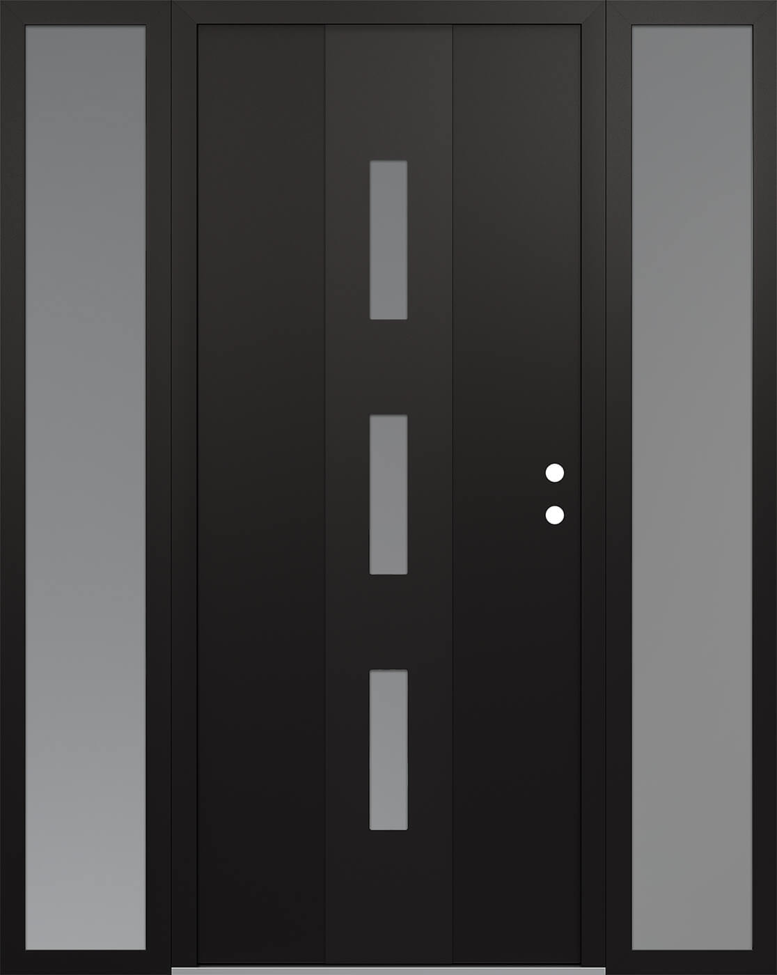 Modern Steel Front Door DIAMOND A7 68" X 80" BLACK/WHITE FROSTED GLASS PANEL BLACK LHI WITH 2 SIDELITES FROSTED GLASS