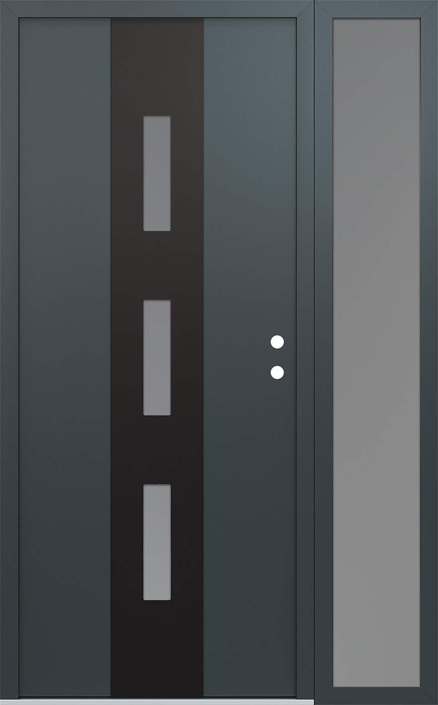 Modern Steel Front Door DIAMOND A7 48" X 80" ANTHRACITE/ANTHRACITE FROSTED GLASS PANEL BLACK LHI WITH SIDELITE MIRRORED GLASS