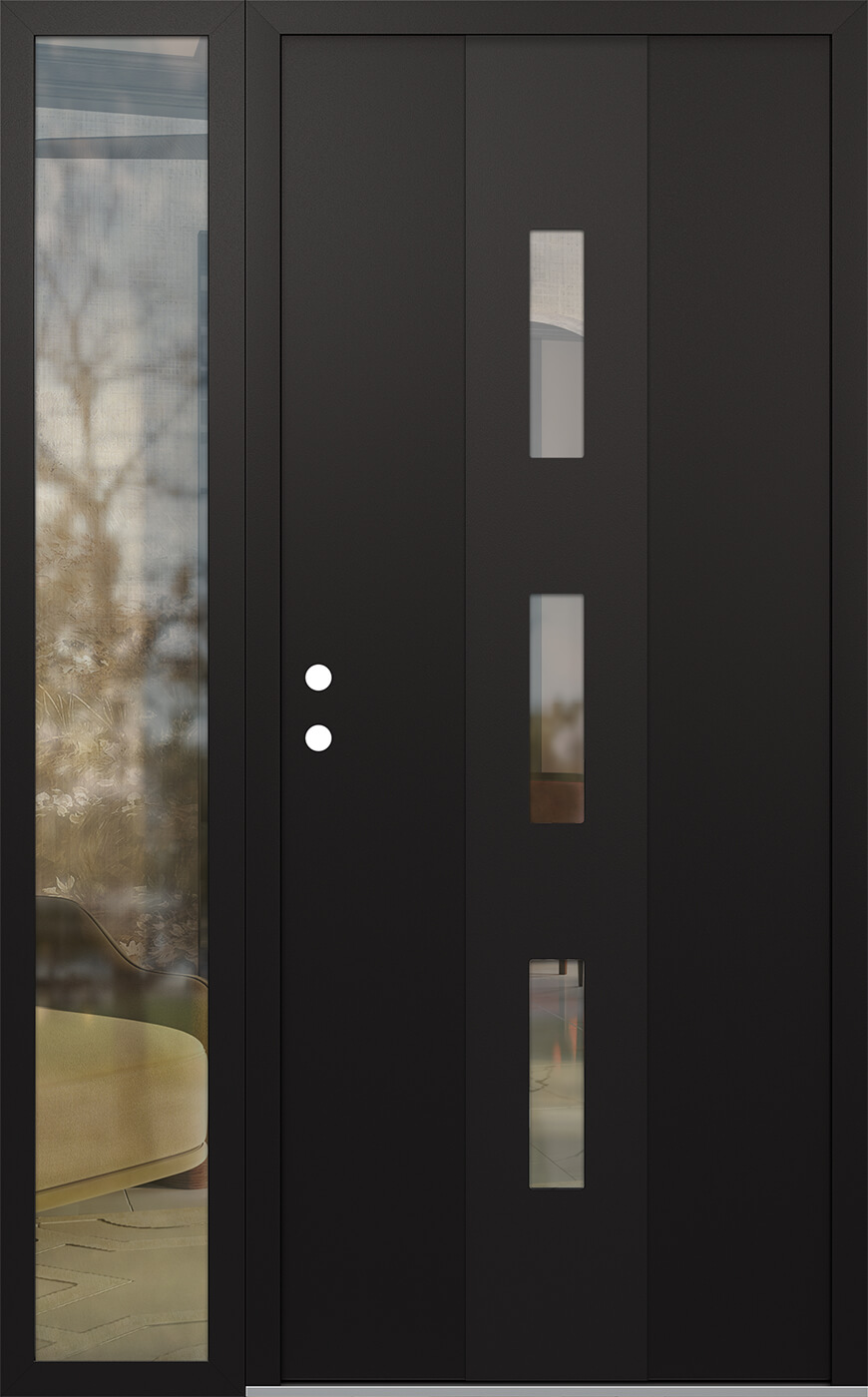 Modern Steel Front Door DIAMOND A7 48" X 80" BLACK/BLACK CLEAR GLASS PANEL BLACK RHI WITH SIDELITE CLEAR GLASS