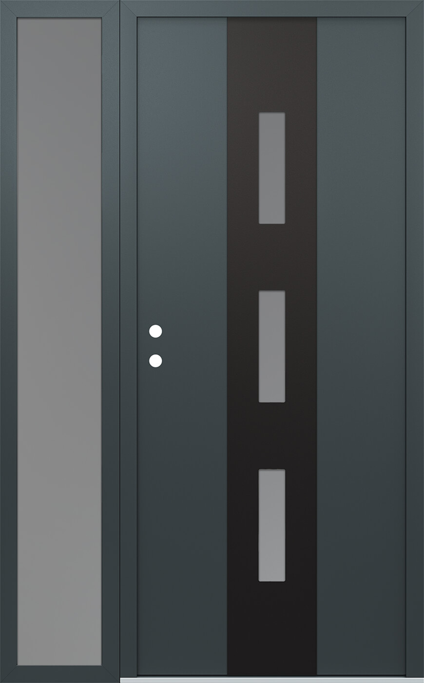Modern Steel Front Door DIAMOND A7 52" X 80" ANTHRACITE/ANTHRACITE FROSTED GLASS PANEL BLACK RHI WITH SIDELITE MIRRORED GLASS