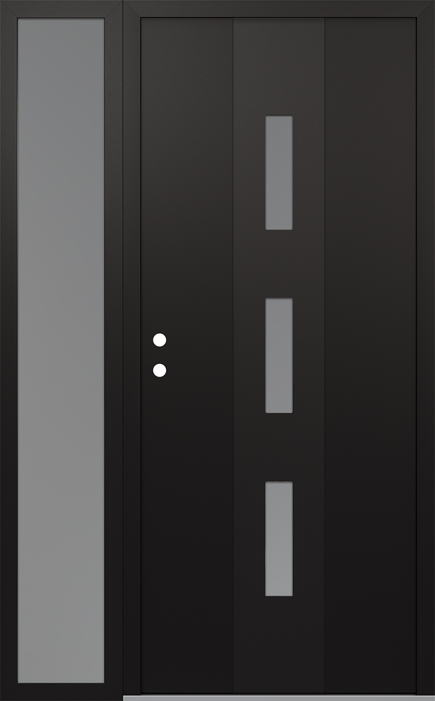 MODERN STEEL FRONT DOOR DIAMOND A7 52" X 80" BLACK/WHITE FROSTED GLASS PANEL BLACK RHI WITH SIDELITE FROSTED GLASS