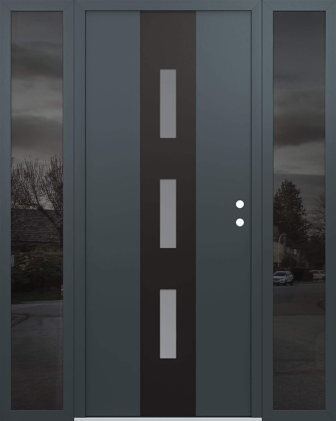 Modern Steel Front Door DIAMOND A7 60" X 80" ANTHRACITE/ANTHRACITE FROSTED GLASS PANEL BLACK LHI WITH 2 SIDELITES CLEAR GLASS