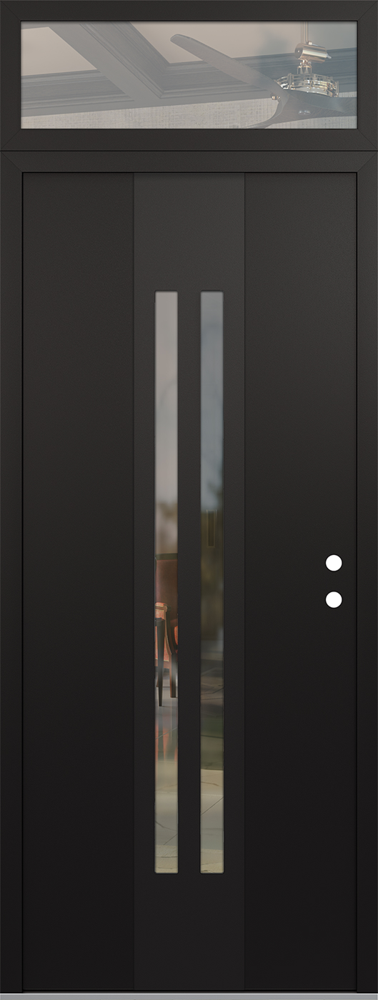 Modern Steel Front Door DIAMOND A8 36" X 96" BLACK/BLACK CLEAR GLASS PANEL BLACK LHI WITH TRANSOM CLEAR GLASS