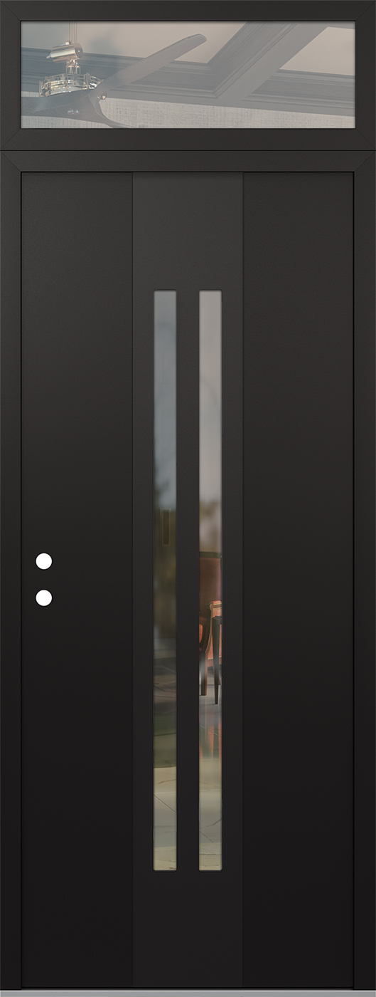 Modern Steel Front Door DIAMOND A8 36" X 96" BLACK/BLACK CLEAR GLASS PANEL BLACK RHI WITH TRANSOM CLEAR GLASS