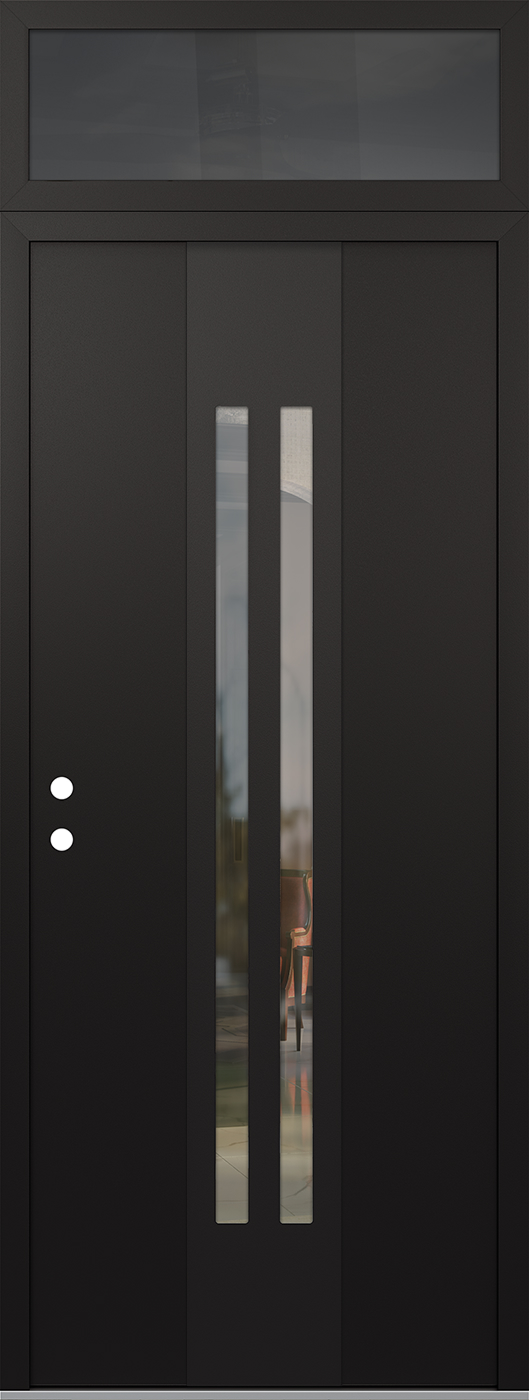 Modern Steel Front Door DIAMOND A8 36" X 96" BLACK/BLACK CLEAR GLASS PANEL BLACK RHI WITH TRANSOM MIRRORED GLASS